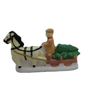 Noma Christmas Village Bringing Christmas Tree Horse Carriage Village People